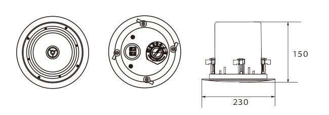 帶后罩型吸頂揚聲器尺寸圖