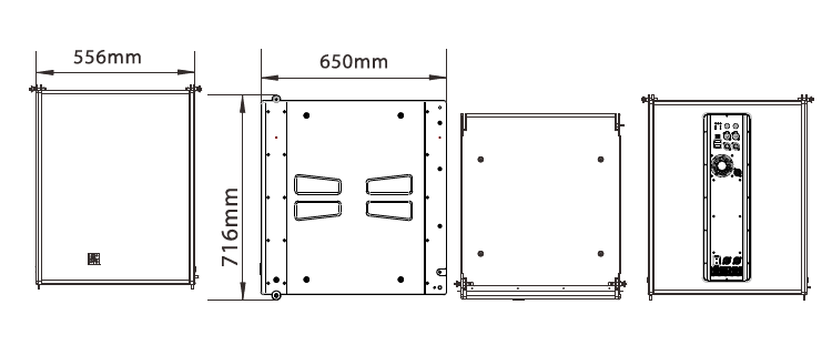 單18英寸線陣列低頻有源揚聲器尺寸圖