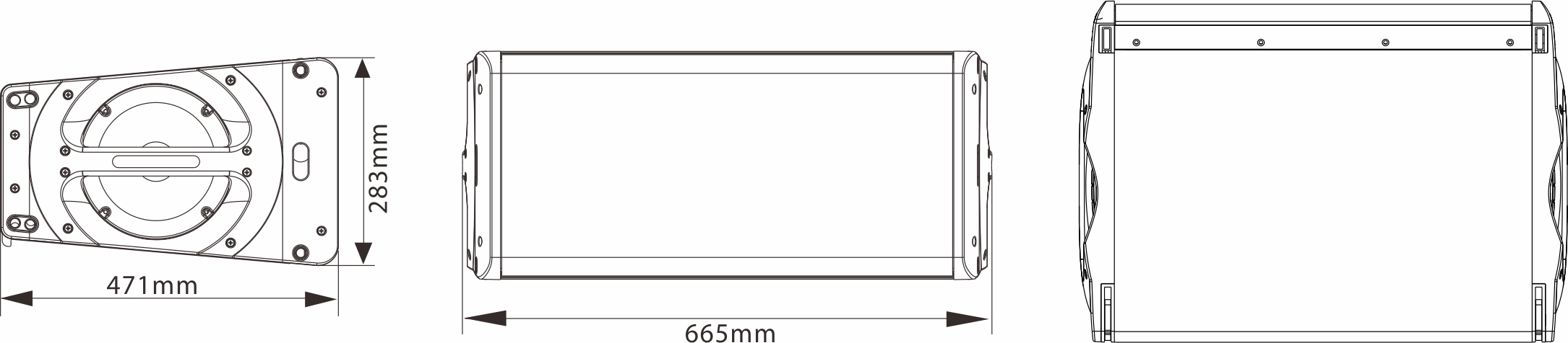 外置3分頻雙8英寸全頻線性陣列揚聲器尺寸圖