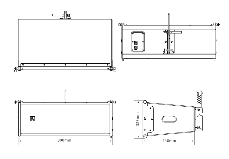 四單元兩分頻線陣列揚聲器尺寸圖