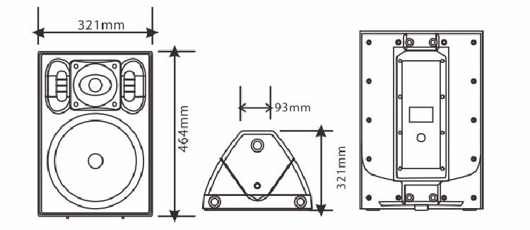 10寸2路全頻塑膠多功能揚聲器尺寸圖