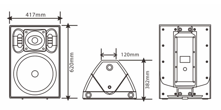 12寸2路全頻塑膠多功能揚聲器尺寸圖